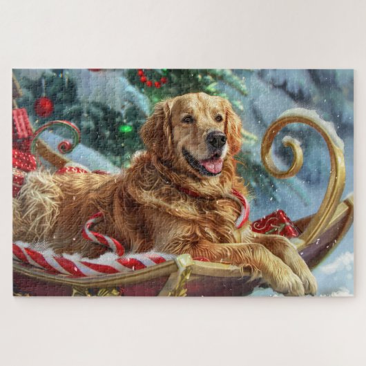 ゴールデンレトリバー 犬 クリスマス ジグソーパズル (横)
