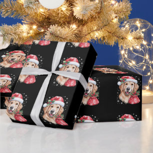 ゴールデンレトリバー 犬 クリスマス ライト ホリデーパーティー ラッピングペーパー