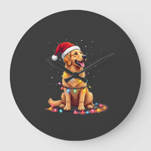ゴールデンレトリバー 犬 サンタ クリスマス Xmas ライト ( ラージ壁時計