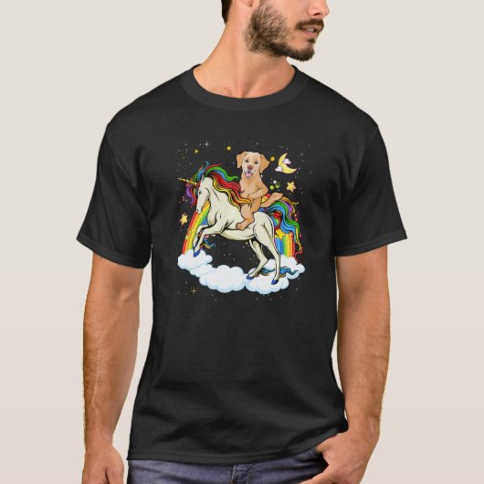 ゴールデンレトリバー 犬 ユニコーン 虹 ガールズ Tシャツ (正面)