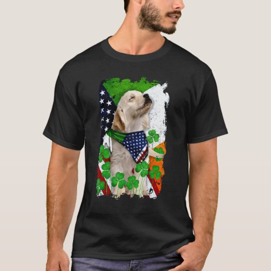 ゴールデンレトリバー 犬 気高い アメリカ国旗 愛国 Tシャツ (正面)