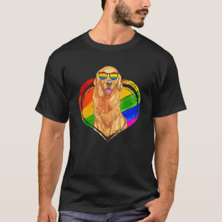ゴールデンレトリバー 犬 虹のハート ペット ゲイ プライド Tシャツ