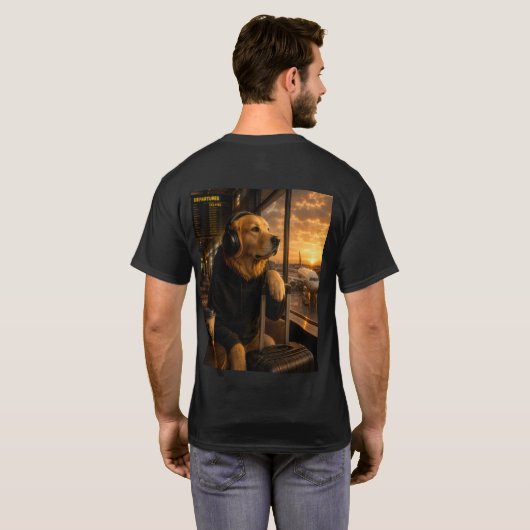 ゴールデンレトリバー 空港旅行者Tシャツ Tシャツ (裏面フル)