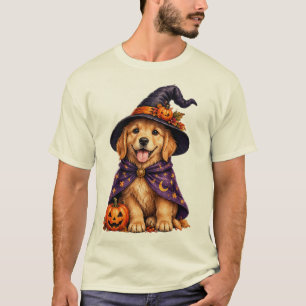 ゴールデンレトリバー 魔女の帽子 ハロウィン Tシャツ