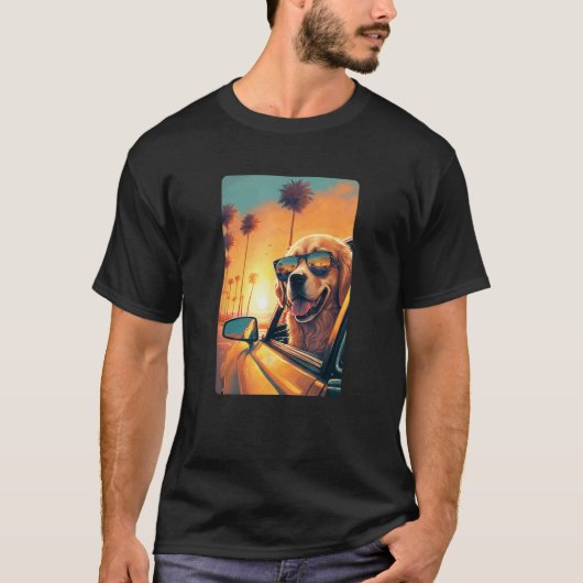 ゴールデンレトリバー Tシャツ メガネ 車 おもしろ ゴールデンリ (正面)