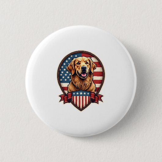 ゴールデンレトリバー USA プライド ヴィンテージ ドッグTシャツ 缶バッジ (正面)