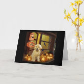 ゴールデンレトリバーBOOハロウィングリーティングカード カード (黄色い花)