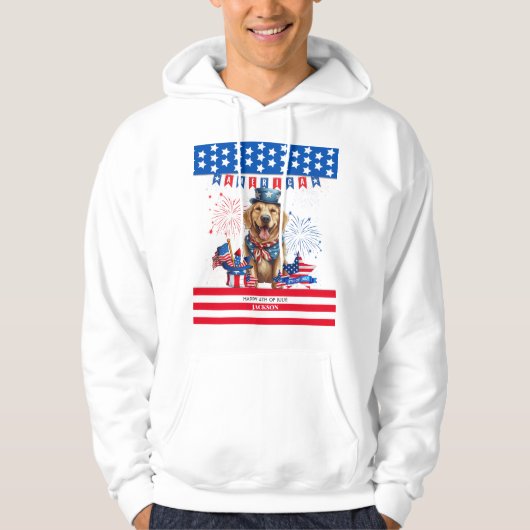 ゴールデンレトリバーHappy 4th Of 7月の米国独立 パーカ (正面)