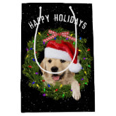 ゴールデンレトリバーinクリスマスリース ミディアムペーパーバッグ (正面)