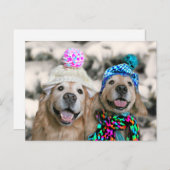 ゴールデンレトリバーin冬の帽子ホリデークリスマス シーズンポストカード (正面/裏面)