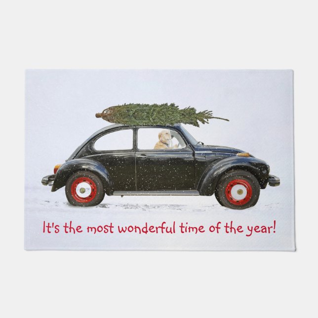 ゴールデンレトリバーin旧車 ドアマット (正面)