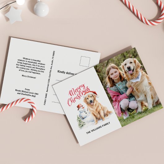 ゴールデンレトリバーSANTA HATクリスマスフォト独身のー シーズンポストカード