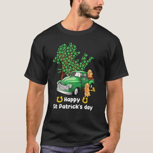 ゴールデンレトリバーSt patricks dayトラックシャムロックパ Tシャツ (正面)