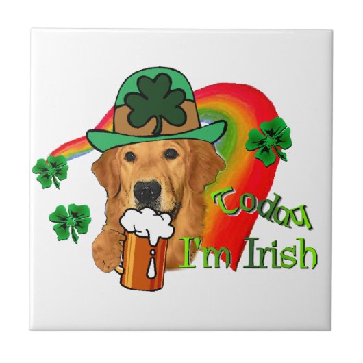 ゴールデンレトリバーSt patricks day タイル (正面)