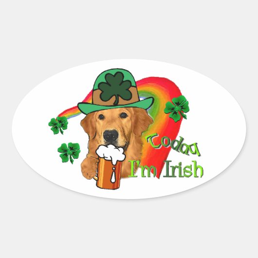 ゴールデンレトリバーSt patricks day 楕円形シール (正面)