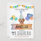 ゴールデンレトリーバーの子犬の誕生日おめでとう 招待状 (正面)