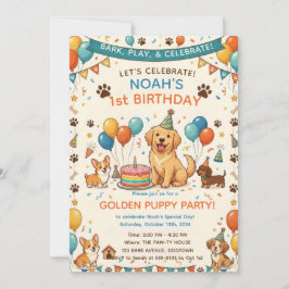 ゴールデンレトリーバーの子犬の誕生日招待状 招待状