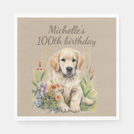 ゴールデンレトリーバーの子犬の100歳の誕生日 スタンダードランチョンナプキン