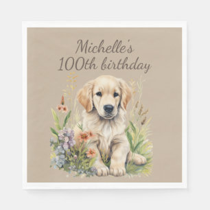 ゴールデンレトリーバーの子犬の100歳の誕生日 スタンダードランチョンナプキン