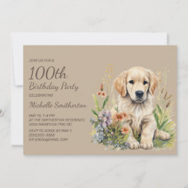 ゴールデンレトリーバーの子犬の100歳の誕生日 招待状
