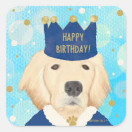 ゴールデンレトリーバーの王子様の誕生日ステッカー スクエアシール
