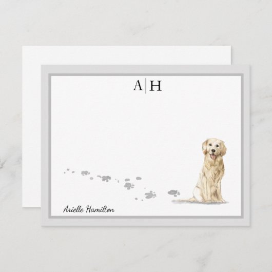 ゴールデンレトリーバードッググレイモ縁どノグラムカスタム ノートカード (正面/裏面)
