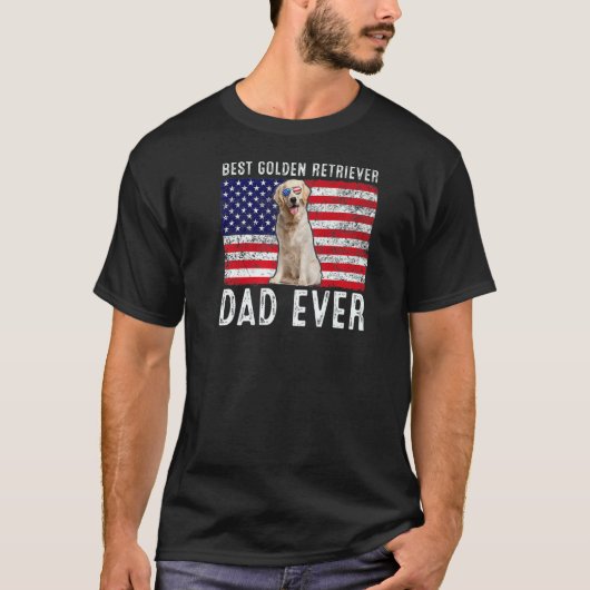 ゴールデンレトリーバー お父さん アメリカ国旗 犬の飼い主 Tシャツ (正面)
