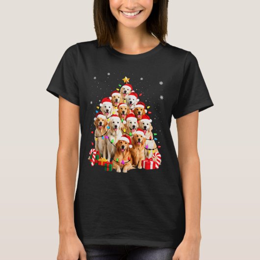 ゴールデンレトリーバー クリスマス ツリー オーナメント デコ Xマ Tシャツ (正面)