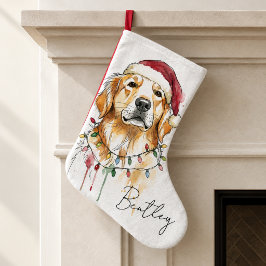ゴールデンレトリーバー 水彩 犬の名前 ホリデー ペット ラージクリスマスストッキング