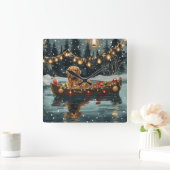 ゴールデンレトリーブクリスマスフェスティバル航海 スクエア壁時計 (ホーム)