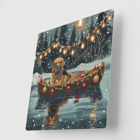 ゴールデンレトリーブクリスマスフェスティバル航海 スクエア壁時計 (傾斜)