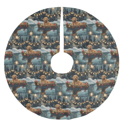 ゴールデンレトリーブクリスマスフェスティバル航海 ブラッシュドポリエステルツリースカート (正面)