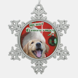 ゴールデンレトリーブクリスマス スノーフレークピューターオーナメント