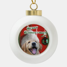 ゴールデンレトリーブクリスマス セラミックボールオーナメント