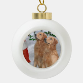 ゴールデンレトリーブクリスマス セラミックボールオーナメント