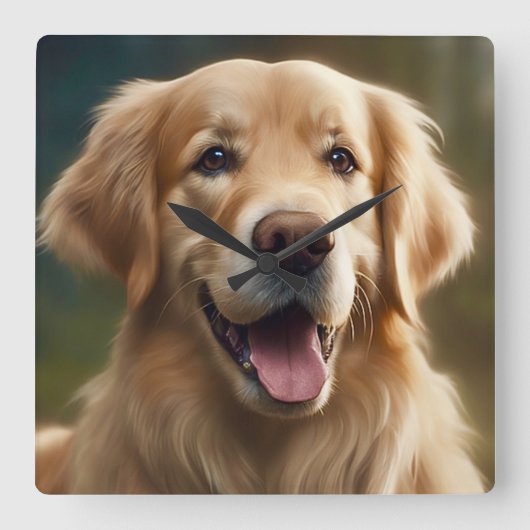 ゴールデンレトリーブドッグポートレート スクエア壁時計 (正面)