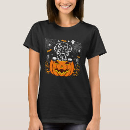 ゴールデンレトリーブパンプキン面白いハロウィーンの衣装 Tシャツ