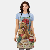 ゴールデンレトリーブホリデーベーキング:フェスティバルクリスマス エプロン (着用した状態)