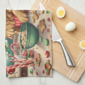 ゴールデンレトリーブホリデーベーキング:フェスティバルクリスマス キッチンタオル (四つ折り)