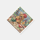 ゴールデンレトリーブホリデーベーキング:フェスティバルクリスマス スタンダードカクテルナプキン (角)