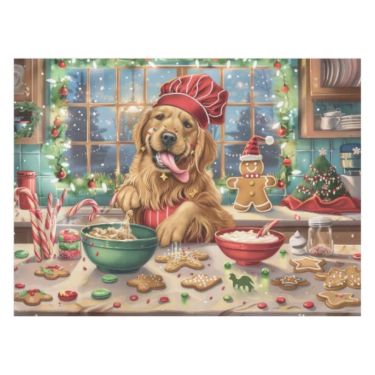 ゴールデンレトリーブホリデーベーキング:フェスティバルクリスマス テーブルクロス (正面(横))