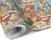 ゴールデンレトリーブホリデーベーキング:フェスティバルクリスマス ラッピングペーパー (ロールコーナー)