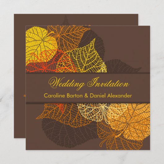 ゴールデンレースのようアウタム葉結婚式招待状 招待状 (正面/裏面)