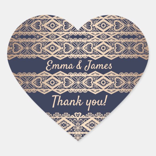 ゴールデンレースロマンチックパーソナライズされたな装飾t ハートシール (正面)