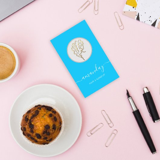 ゴールデンロゴヘアードレスメイクアップアーティストブルー 名刺