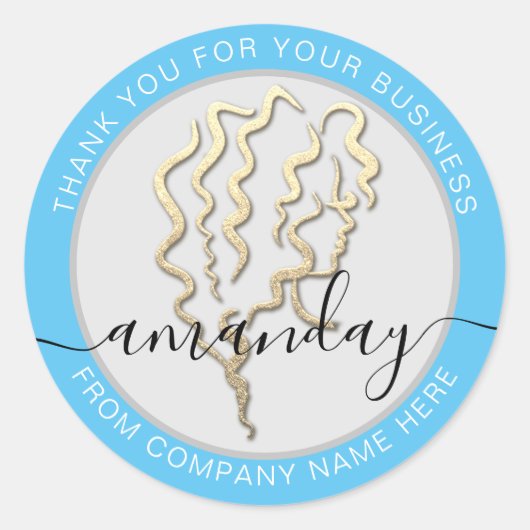 ゴールデンロゴ名ブルーヘアドレッサーサンキュービシャーン ラウンドシール (正面)