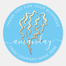 ゴールデンロゴ名青い髪の毛の点滅ありがとう ラウンドシール