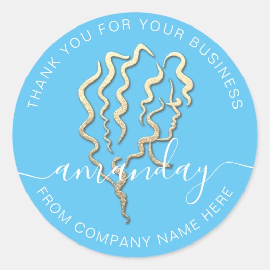 ゴールデンロゴ名青い髪の毛の点滅ありがとう ラウンドシール (正面)