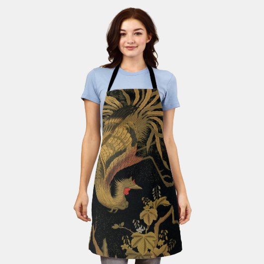 ゴールデンロスターバード日本のクラシックアンティーク エプロン (着用した状態)