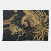 ゴールデンロスターバード日本のクラシックアンティーク キッチンタオル (横)